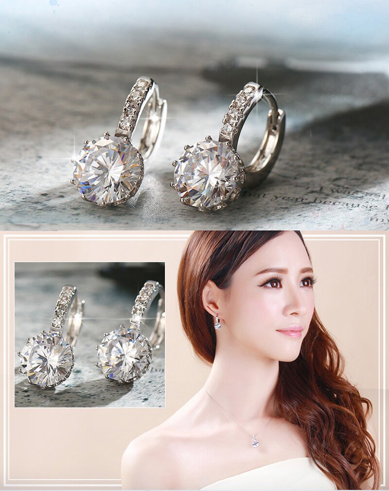Victoria's Vogue Fashion Round 2.0ct Lab Diamond Zircon Drop Earrings For Women Wholesale Jewelry 925 Silver Earrings
