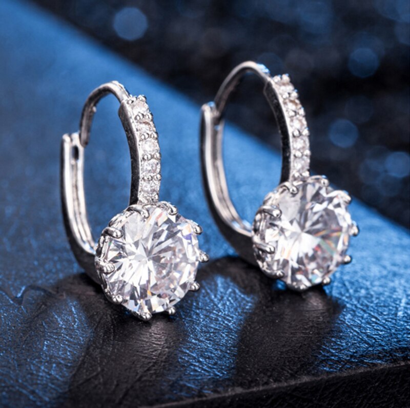 Victoria's Vogue Fashion Round 2.0ct Lab Diamond Zircon Drop Earrings For Women Wholesale Jewelry 925 Silver Earrings