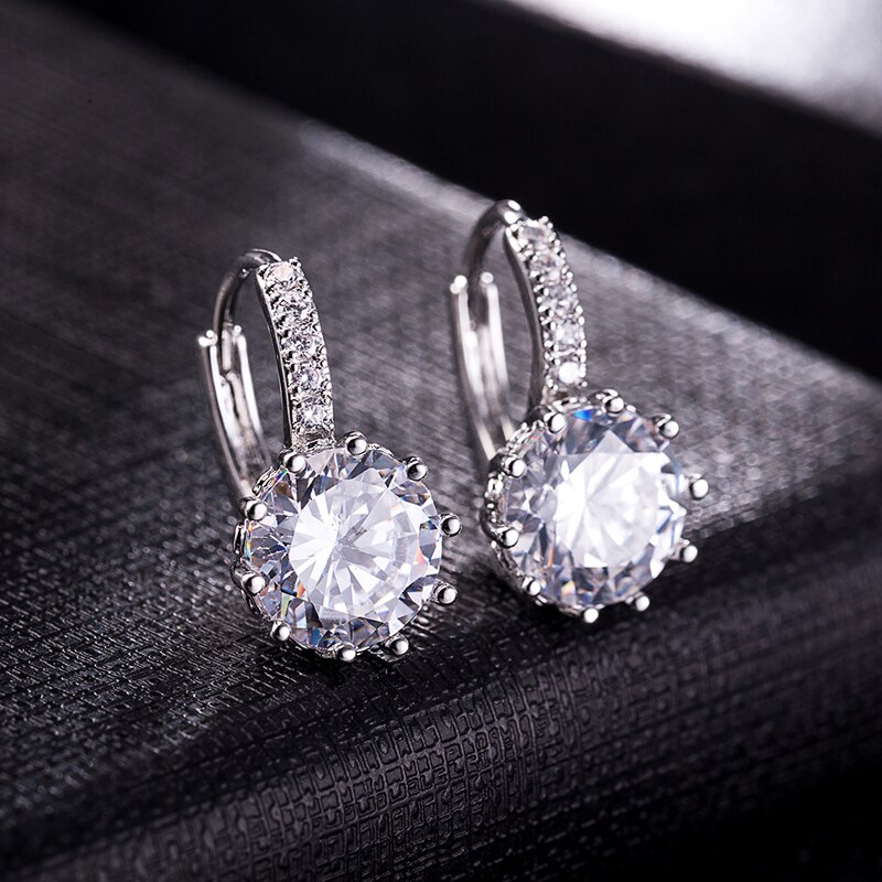 Victoria's Vogue Fashion Round 2.0ct Lab Diamond Zircon Drop Earrings For Women Wholesale Jewelry 925 Silver Earrings