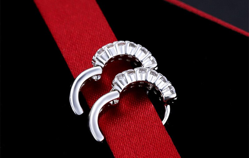 Victoria's Vogue  Original 925 Solid Silver Hypoallergenic Earrings Luxury Double Row Zircon Stud Earring for Women Girl Silver 925 Jewelry