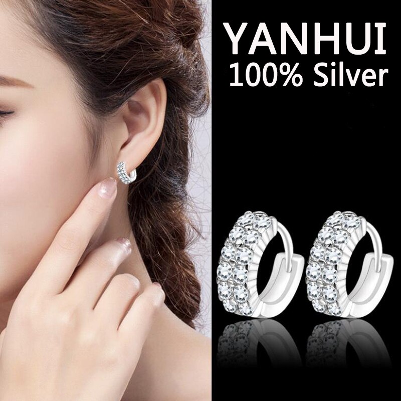 Victoria's Vogue  Original 925 Solid Silver Hypoallergenic Earrings Luxury Double Row Zircon Stud Earring for Women Girl Silver 925 Jewelry