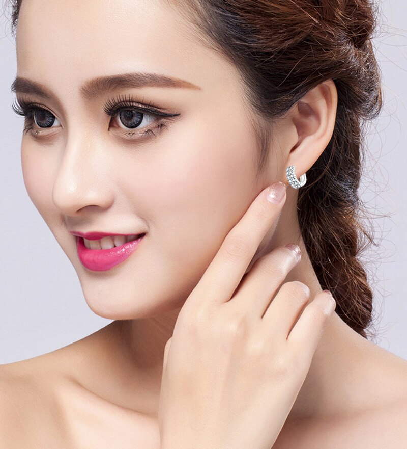 Victoria's Vogue  Original 925 Solid Silver Hypoallergenic Earrings Luxury Double Row Zircon Stud Earring for Women Girl Silver 925 Jewelry