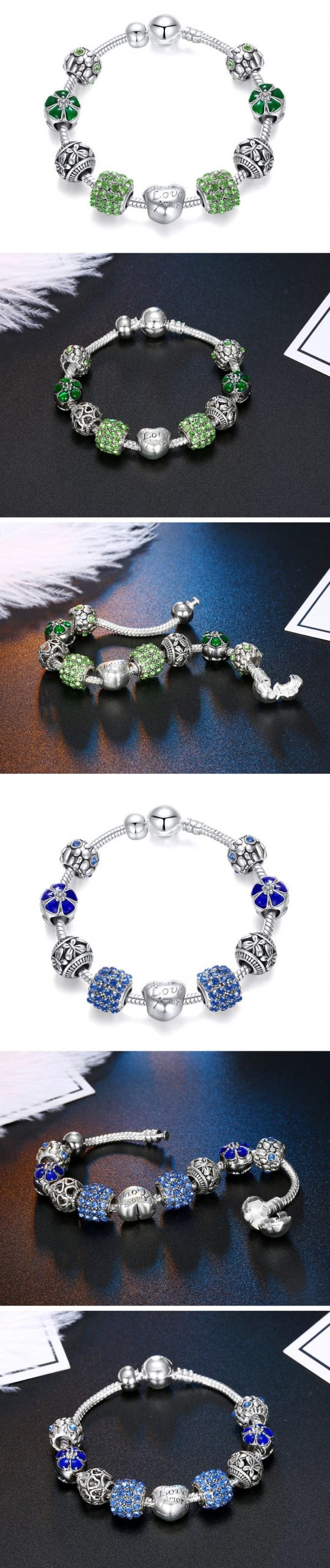 Victoria's Vogue Original 925 Silver Four Leaf Clover Bracelet with Crystal Beads Charm Bracelet Bangle for Women Victoria's Vogue Original 925 Silver Four Leaf Clover Bracelet with Crystal Beads Charm Bracelet Bangle for Women
