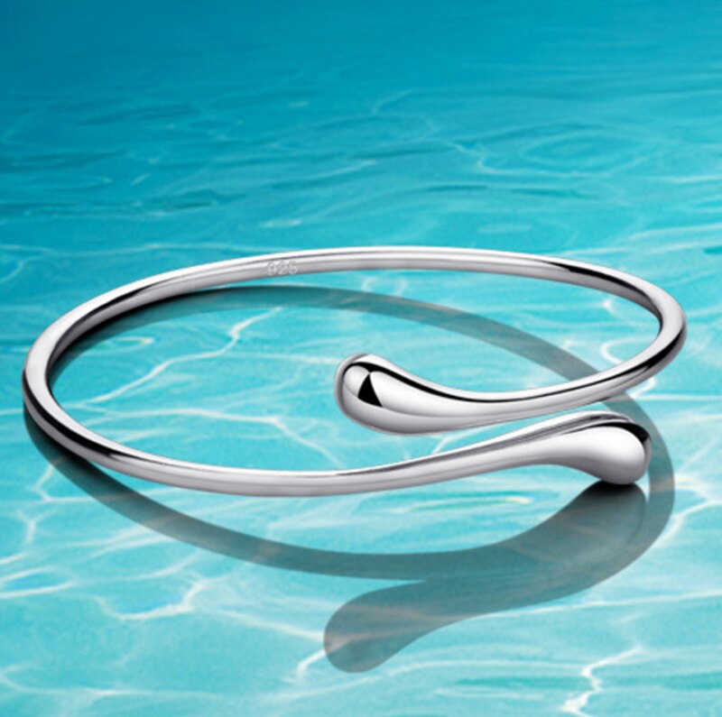 Victoria's Vogue Hot Sale 925 Fashion Jewelry Silver Teardrop/Waterdrop/Raindrop Bangle Jewelry Women Cuff Bracelet for Wedding Party