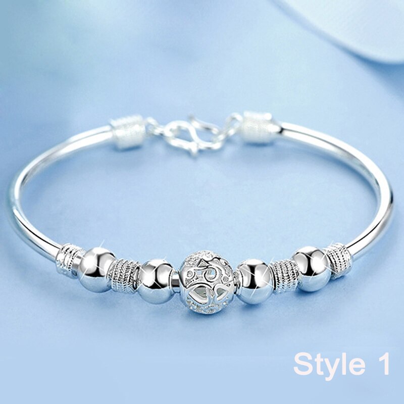 Victoria's Vogue 3 Style New 925 Sterling Silver Lucky Charm Bracelet Cuff Bracelets For Women Bangles Fashion Silver 925 Jewelry Pulseira