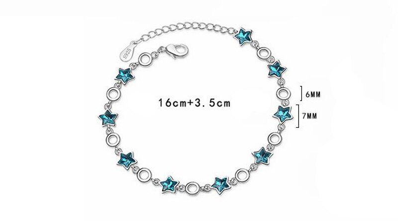 Victoria's Vogue 100% Original 925 Sterling Silver Blue Crystal Stars Chain Bracelet Sweet Pentagram Charms Bracelet For Women
