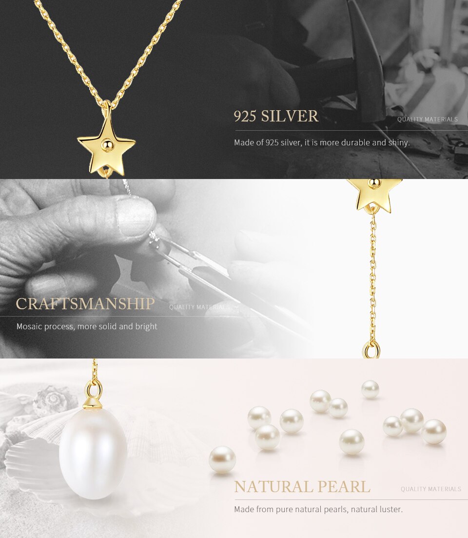 Victoria's Vogue Genuine 925 Silver Necklace Natural Freshwater Pearl Pentagonal Pendant Necklace Clavicular Chain Women Jewelry Gift