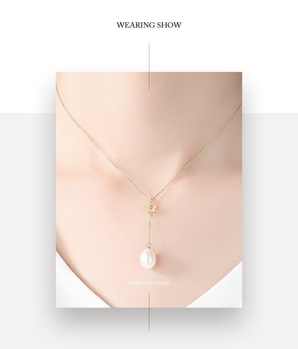 Victoria's Vogue Genuine 925 Silver Necklace Natural Freshwater Pearl Pentagonal Pendant Necklace Clavicular Chain Women Jewelry Gift