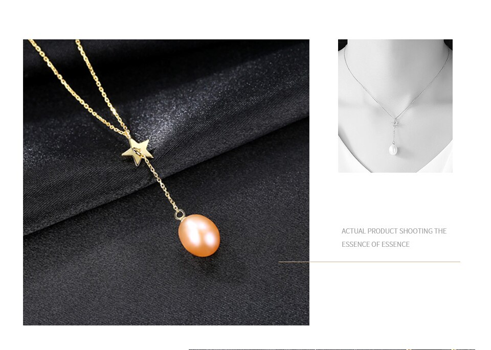 Victoria's Vogue Genuine 925 Silver Necklace Natural Freshwater Pearl Pentagonal Pendant Necklace Clavicular Chain Women Jewelry Gift