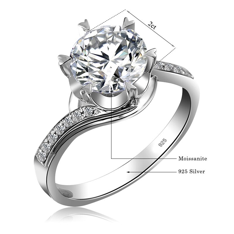 Victoria's Vogue Real 2ct Moissanite Ring Women 925 Sterling Silver Eternity Wedding Rings Diamond 6 Prong Settings Handmde Fashion Jewelry New