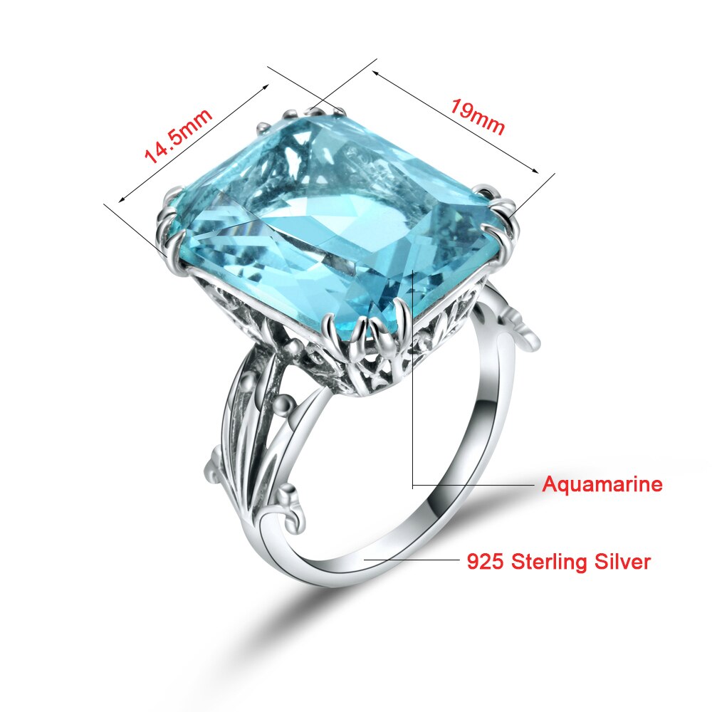 Victoria's Vogue Luxury Square Charms Handmade Vintage Women's 925 Sterling Silver Birthstones Sky Blue Crystal Wedding Ring Brand Jewelry