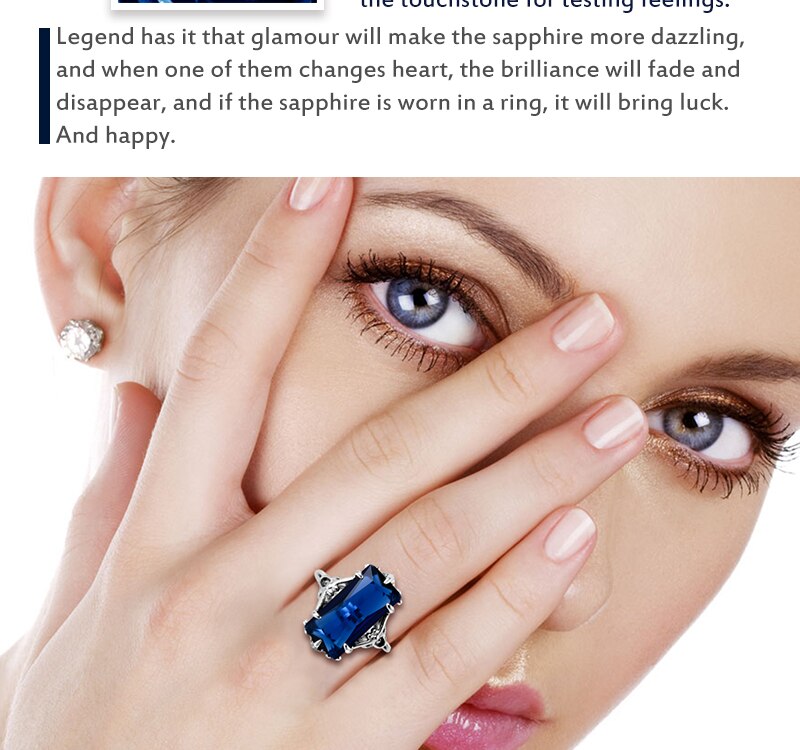 Victoria's Vogue 100% Handmade Real 925 Sterling Silver Rings For Women Classic Big Lab Sapphire Stone Anniversary Ring Fine Jewelry Best Gift