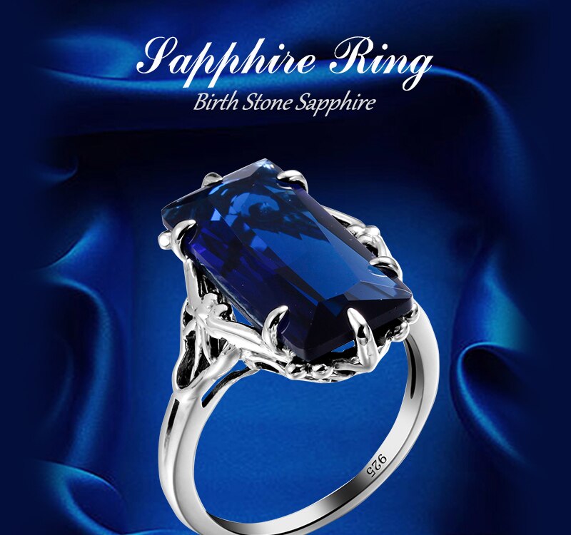 Victoria's Vogue 100% Handmade Real 925 Sterling Silver Rings For Women Classic Big Lab Sapphire Stone Anniversary Ring Fine Jewelry Best Gift