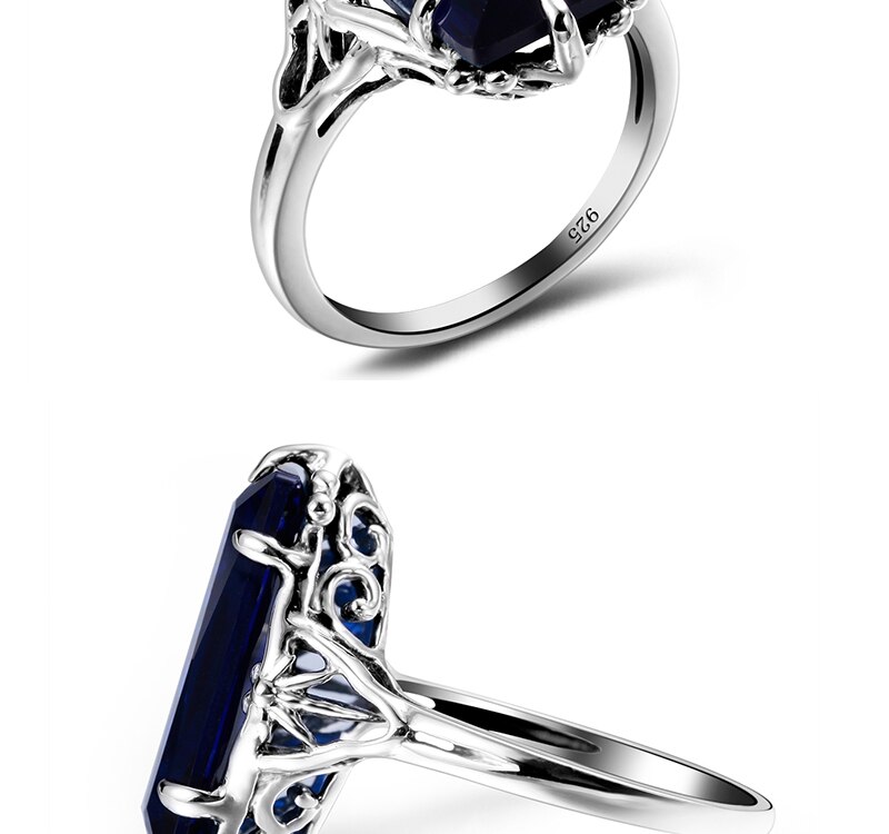 Victoria's Vogue 100% Handmade Real 925 Sterling Silver Rings For Women Classic Big Lab Sapphire Stone Anniversary Ring Fine Jewelry Best Gift