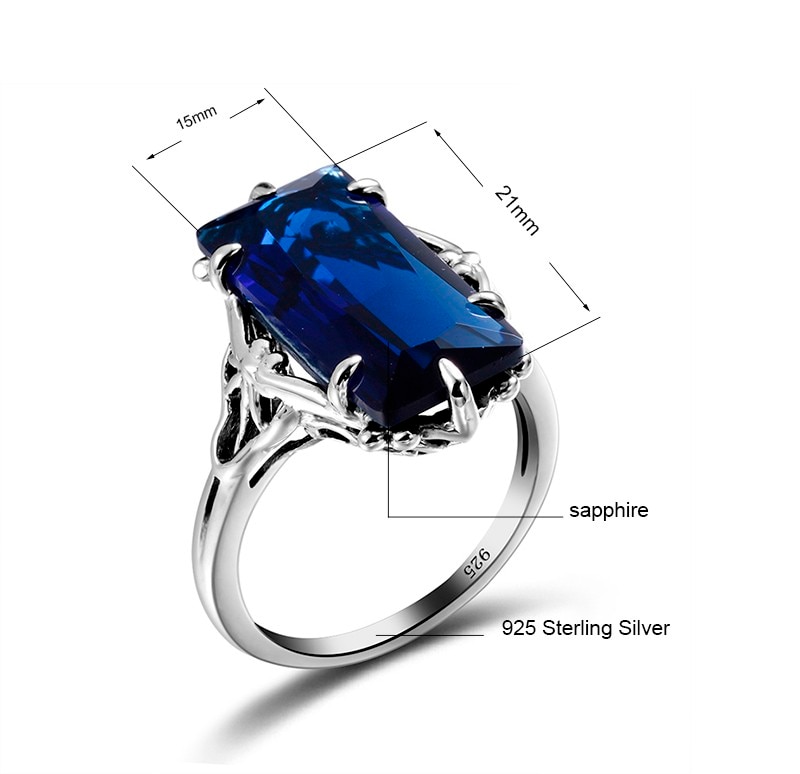 Victoria's Vogue 100% Handmade Real 925 Sterling Silver Rings For Women Classic Big Lab Sapphire Stone Anniversary Ring Fine Jewelry Best Gift