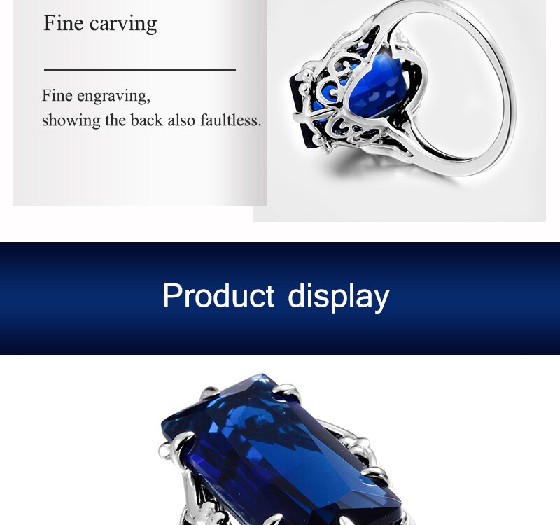 Victoria's Vogue 100% Handmade Real 925 Sterling Silver Rings For Women Classic Big Lab Sapphire Stone Anniversary Ring Fine Jewelry Best Gift