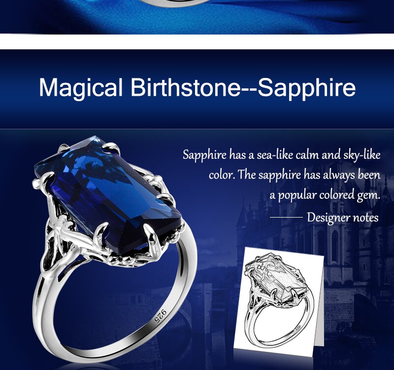 Victoria's Vogue 100% Handmade Real 925 Sterling Silver Rings For Women Classic Big Lab Sapphire Stone Anniversary Ring Fine Jewelry Best Gift