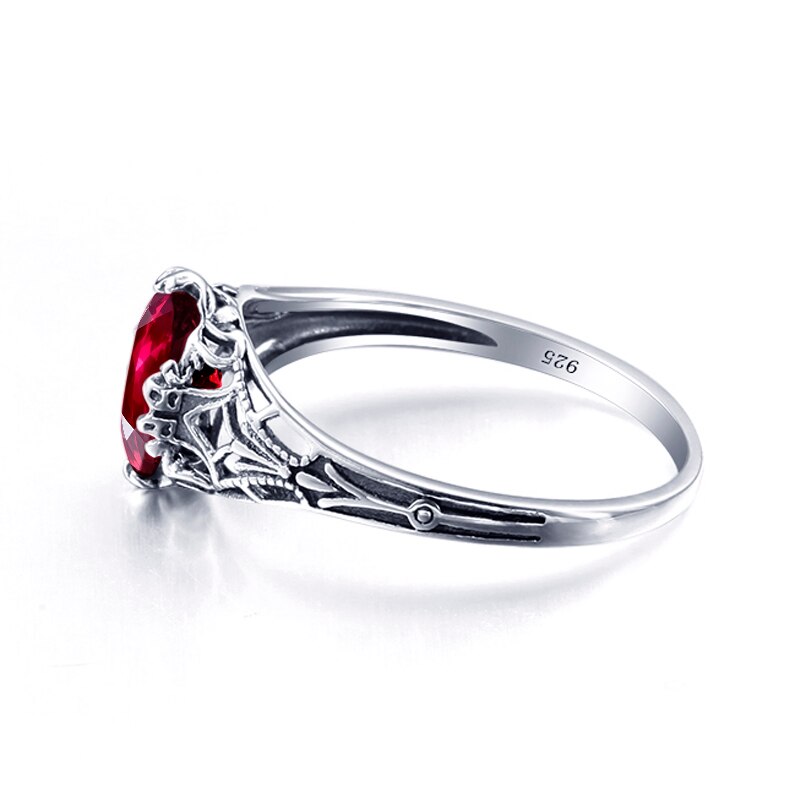 Victoria's Vogue High Quality Charms Handmade Created Ruby Stone Ring Real 925 Sterling Silver Vintage Rings for Women Rose Jewelry bague femme