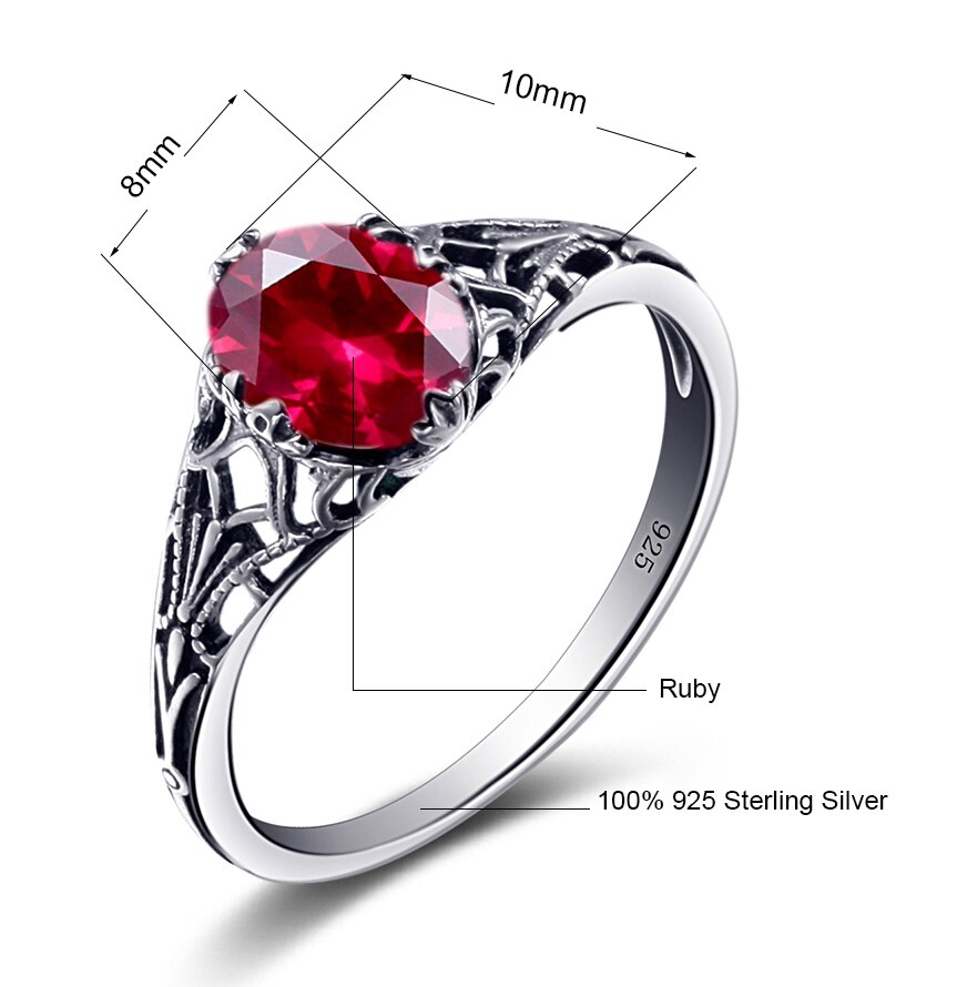 Victoria's Vogue High Quality Charms Handmade Created Ruby Stone Ring Real 925 Sterling Silver Vintage Rings for Women Rose Jewelry bague femme
