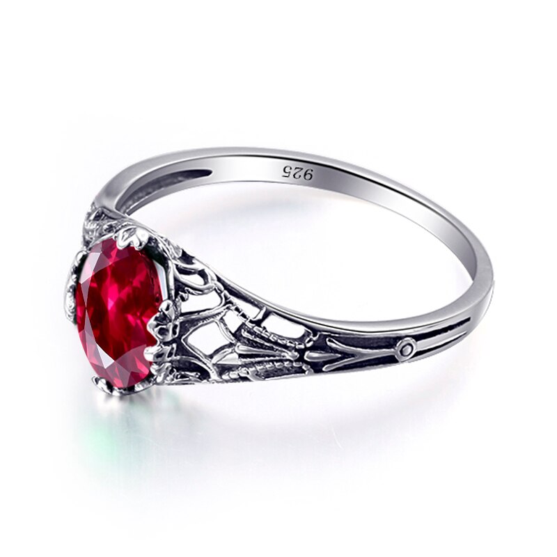 Victoria's Vogue High Quality Charms Handmade Created Ruby Stone Ring Real 925 Sterling Silver Vintage Rings for Women Rose Jewelry bague femme