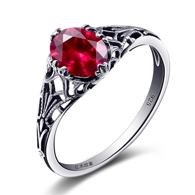 Victoria's Vogue High Quality Charms Handmade Created Ruby Stone Ring Real 925 Sterling Silver Vintage Rings for Women Rose Jewelry bague femme