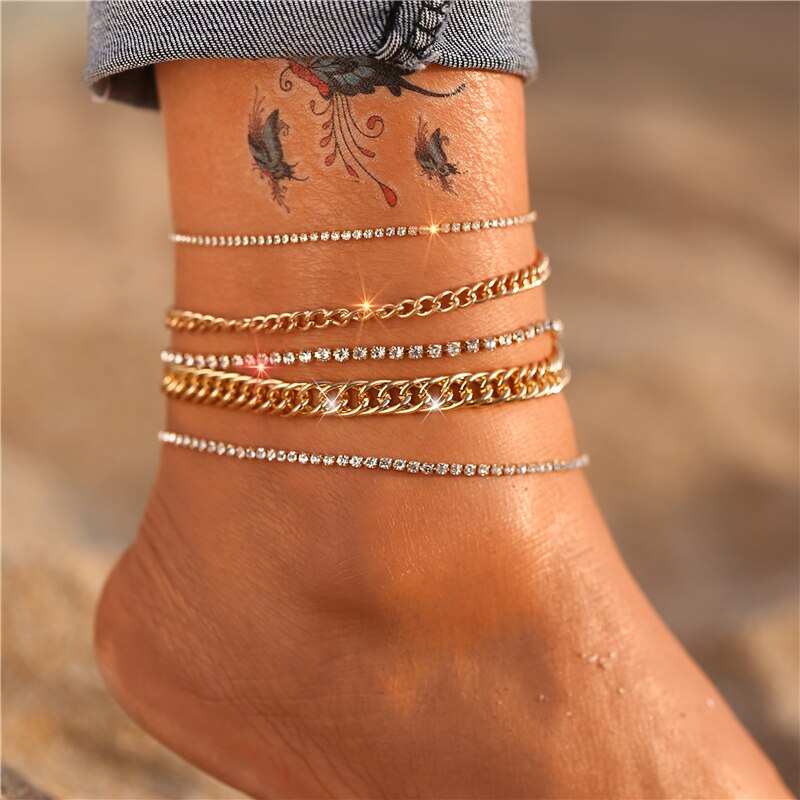 Victoria's Vogue Bohemian Gold Butterfly Chain Anklets Set For Women Girls Fashion Multi-layer Anklet Foot Ankle Bracelet Beach Jewelry