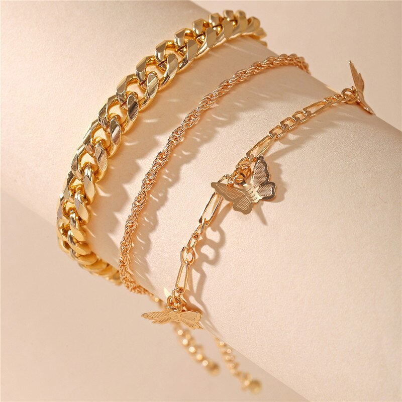 Victoria's Vogue Bohemian Gold Butterfly Chain Anklets Set For Women Girls Fashion Multi-layer Anklet Foot Ankle Bracelet Beach Jewelry
