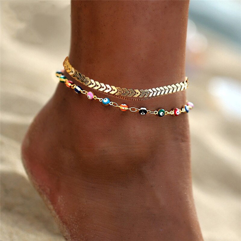 Victoria's Vogue Bohemian Gold Butterfly Chain Anklets Set For Women Girls Fashion Multi-layer Anklet Foot Ankle Bracelet Beach Jewelry