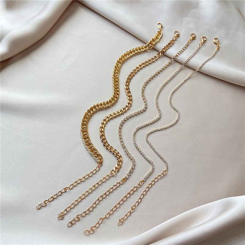 Victoria's Vogue Trendy Multilayered Crystal Anklets Set For Women Girls Gold Thick Chain Anklet Foot Ankle Bracelet Leg Chain Jewelry