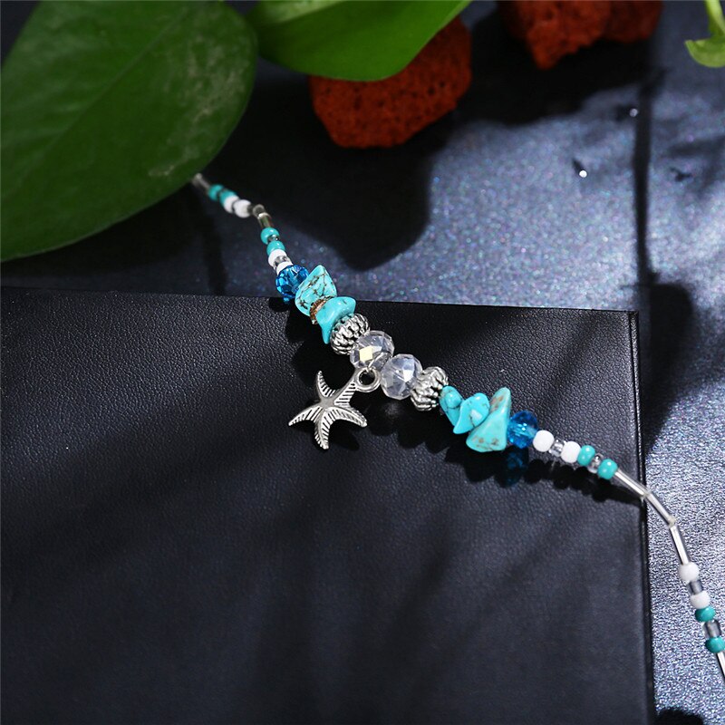 Victoria's Vogue 2020 Bohemian Starfish Beads Stone Anklets for Women Vintage Female Adjustable Anklet Bracelet on Leg Beach Ankle Jewelry