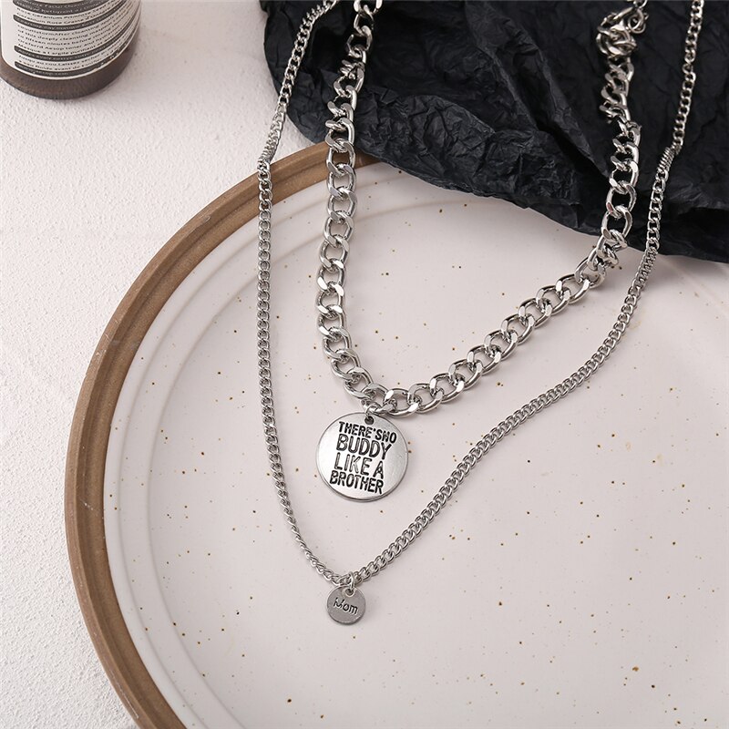 Victoria's Vogue Punk Multilayered Cross Lock Pendant Necklace For Women Silver Color Portrait Coin Chain Choker Necklaces 2021 Jewelry