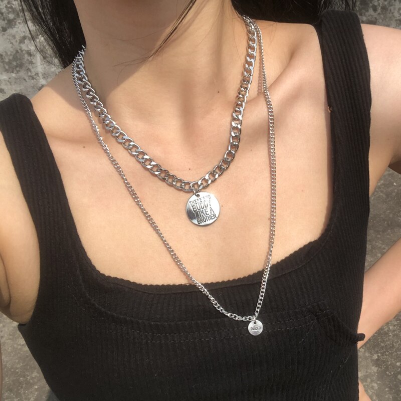 Victoria's Vogue Punk Multilayered Cross Lock Pendant Necklace For Women Silver Color Portrait Coin Chain Choker Necklaces 2021 Jewelry