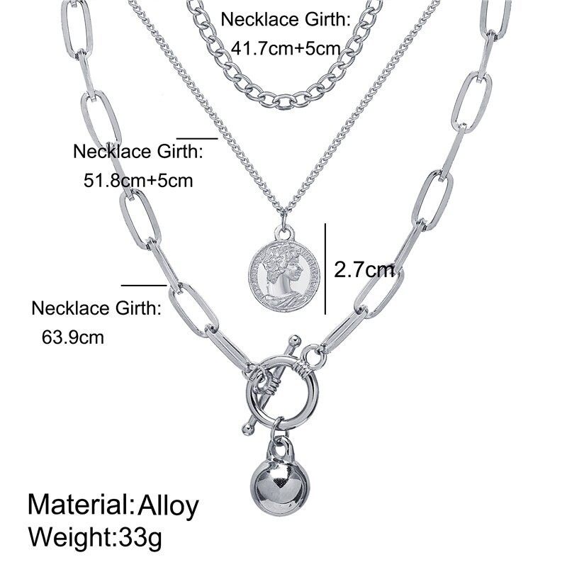 Victoria's Vogue Punk Multilayered Cross Lock Pendant Necklace For Women Silver Color Portrait Coin Chain Choker Necklaces 2021 Jewelry