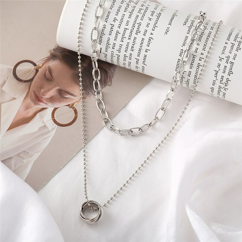 Victoria's Vogue Punk Multilayered Cross Lock Pendant Necklace For Women Silver Color Portrait Coin Chain Choker Necklaces 2021 Jewelry