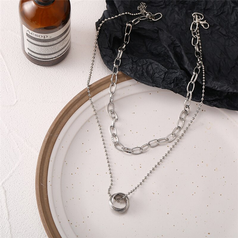 Victoria's Vogue Punk Multilayered Cross Lock Pendant Necklace For Women Silver Color Portrait Coin Chain Choker Necklaces 2021 Jewelry