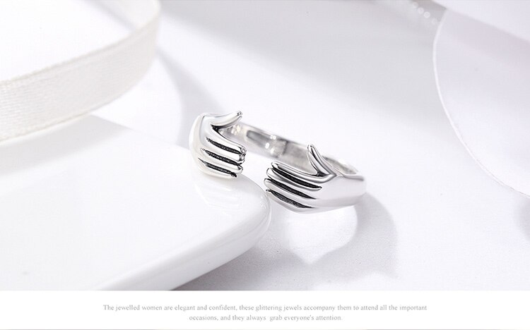 Victoria's Vogue Genuine 925 Sterling Silver Double Layer Give Me A Hug Hand Open Finger Rings for Women Sterling Silver Jewelry Victoria's Vogue Genuine 925 Sterling Silver Double Layer Give Me A Hug Hand Open Finger Rings for Women Sterling Silver Jewelry