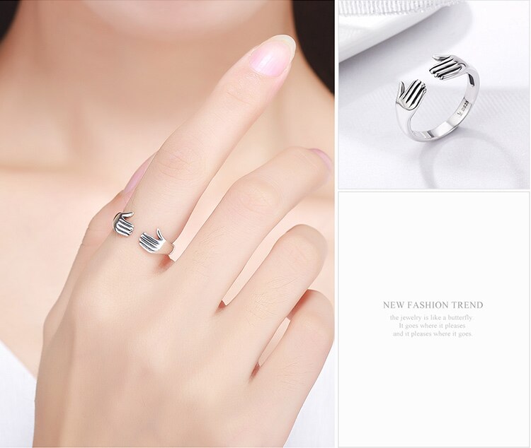 Victoria's Vogue Genuine 925 Sterling Silver Double Layer Give Me A Hug Hand Open Finger Rings for Women Sterling Silver Jewelry Victoria's Vogue Genuine 925 Sterling Silver Double Layer Give Me A Hug Hand Open Finger Rings for Women Sterling Silver Jewelry