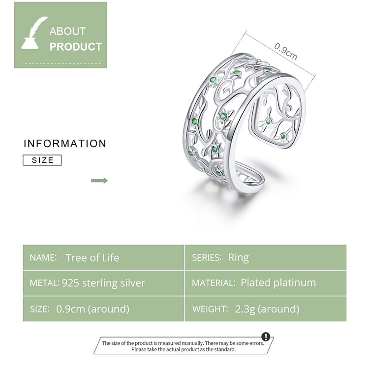 Victoria's Vogue Tree of Life Wide Finger Rings for Women 925 Sterling Silver Free Size Adjustable Ring Band New Design Bague