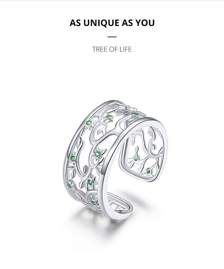 Victoria's Vogue Tree of Life Wide Finger Rings for Women 925 Sterling Silver Free Size Adjustable Ring Band New Design Bague
