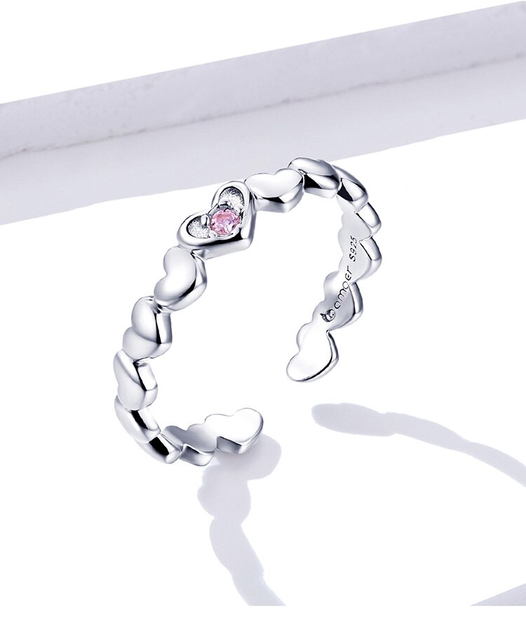 Victoria's Vogue Pink CZ Heart Stackable Finger Rings for Women Free Size Adjustable Bands 925 Sterling Silver Jewelry Accessories Victoria's Vogue Pink CZ Heart Stackable Finger Rings for Women Free Size Adjustable Bands 925 Sterling Silver Jewelry Accessories
