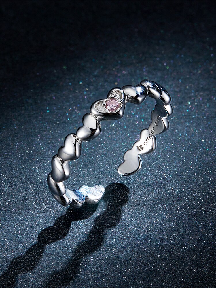 Victoria's Vogue Pink CZ Heart Stackable Finger Rings for Women Free Size Adjustable Bands 925 Sterling Silver Jewelry Accessories Victoria's Vogue Pink CZ Heart Stackable Finger Rings for Women Free Size Adjustable Bands 925 Sterling Silver Jewelry Accessories