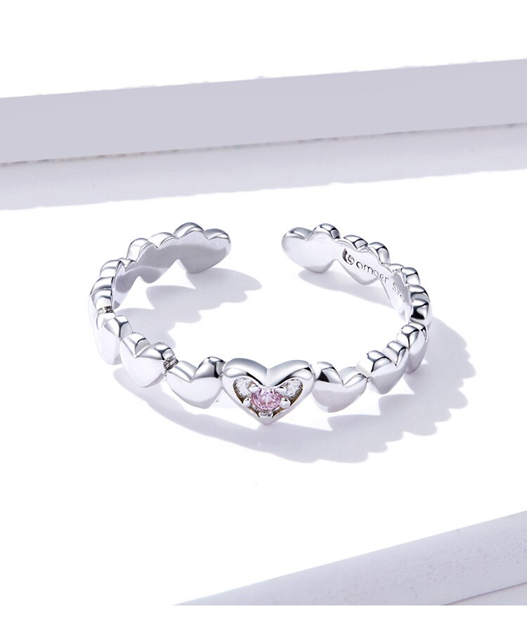 Victoria's Vogue Pink CZ Heart Stackable Finger Rings for Women Free Size Adjustable Bands 925 Sterling Silver Jewelry Accessories Victoria's Vogue Pink CZ Heart Stackable Finger Rings for Women Free Size Adjustable Bands 925 Sterling Silver Jewelry Accessories