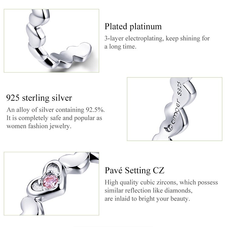 Victoria's Vogue Pink CZ Heart Stackable Finger Rings for Women Free Size Adjustable Bands 925 Sterling Silver Jewelry Accessories Victoria's Vogue Pink CZ Heart Stackable Finger Rings for Women Free Size Adjustable Bands 925 Sterling Silver Jewelry Accessories
