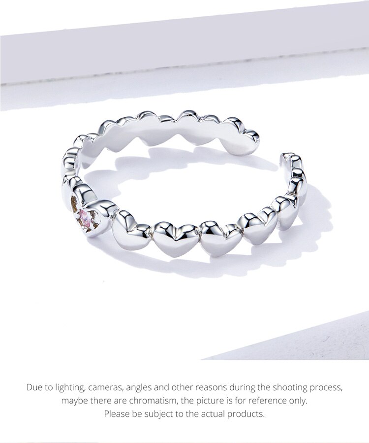 Victoria's Vogue Pink CZ Heart Stackable Finger Rings for Women Free Size Adjustable Bands 925 Sterling Silver Jewelry Accessories Victoria's Vogue Pink CZ Heart Stackable Finger Rings for Women Free Size Adjustable Bands 925 Sterling Silver Jewelry Accessories