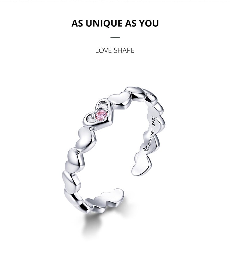 Victoria's Vogue Pink CZ Heart Stackable Finger Rings for Women Free Size Adjustable Bands 925 Sterling Silver Jewelry Accessories Victoria's Vogue Pink CZ Heart Stackable Finger Rings for Women Free Size Adjustable Bands 925 Sterling Silver Jewelry Accessories
