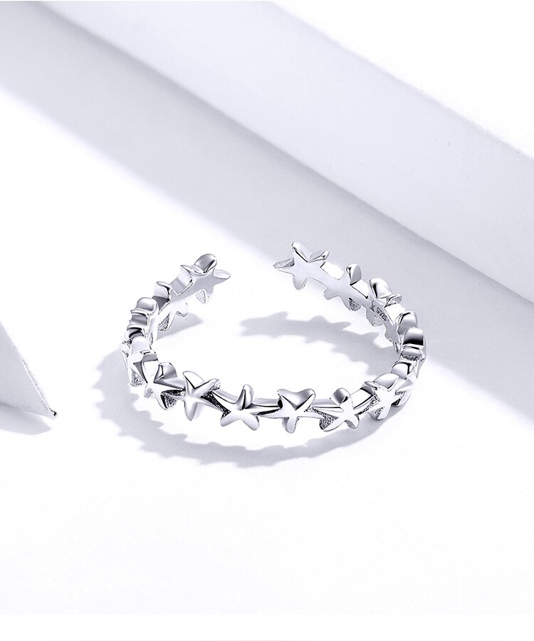 Victoria's Vogue Real  925 Sterling Silver Design Starfish Stackable Finger Rings for Women Adjustable Open Rings Free Size Jewelry