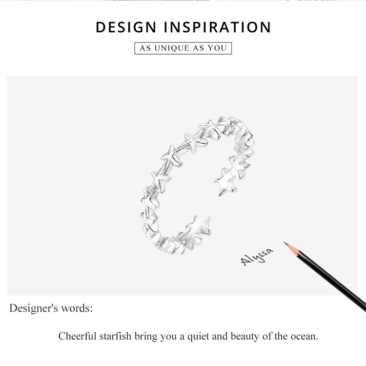 Victoria's Vogue Real  925 Sterling Silver Design Starfish Stackable Finger Rings for Women Adjustable Open Rings Free Size Jewelry