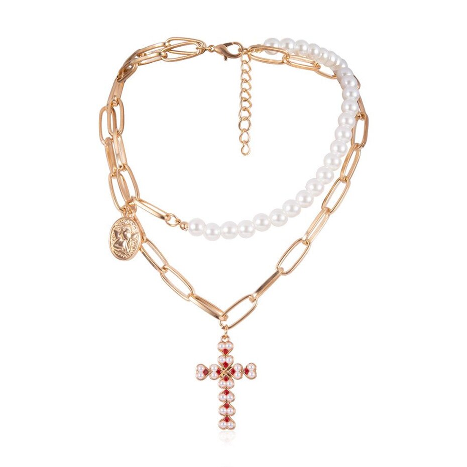 Victoria's Vogue Punk Multi Layered Pearl Choker Necklace Collar Statement Virgin Mary Coin Crystal Pendant Necklace Women Jewelry Victoria's Vogue Punk Multi Layered Pearl Choker Necklace Collar Statement Virgin Mary Coin Crystal Pendant Necklace Women Jewelry