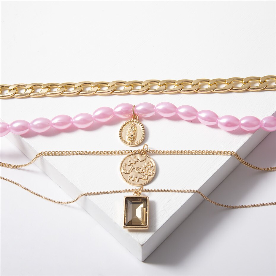 Victoria's Vogue Punk Multi Layered Pearl Choker Necklace Collar Statement Virgin Mary Coin Crystal Pendant Necklace Women Jewelry Victoria's Vogue Punk Multi Layered Pearl Choker Necklace Collar Statement Virgin Mary Coin Crystal Pendant Necklace Women Jewelry