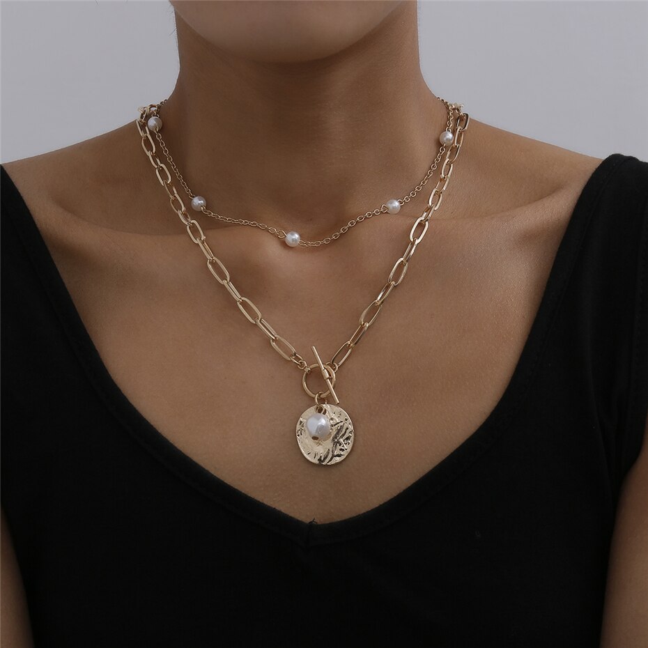 Victoria's Vogue Punk Multi Layered Pearl Choker Necklace Collar Statement Virgin Mary Coin Crystal Pendant Necklace Women Jewelry Victoria's Vogue Punk Multi Layered Pearl Choker Necklace Collar Statement Virgin Mary Coin Crystal Pendant Necklace Women Jewelry